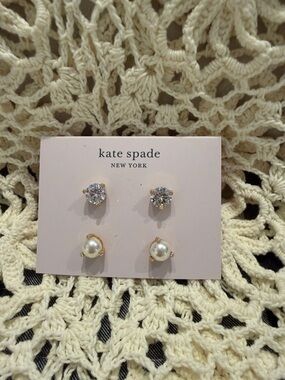 kate spade Gold-Tone Crystal and Pearl Stud Earring Set